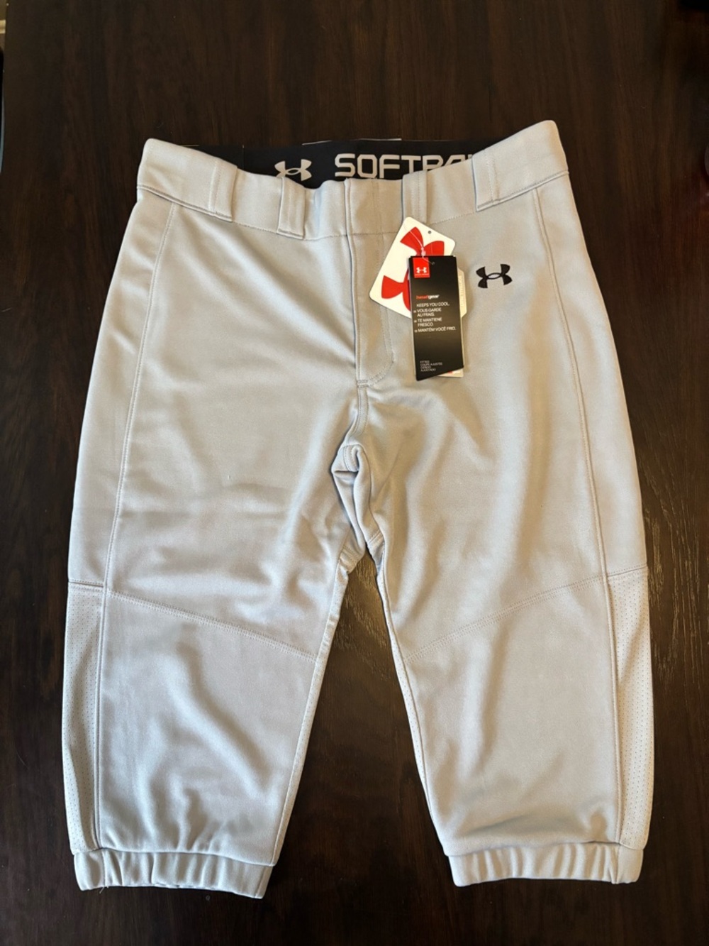 Under Armour Girls Youth Large Gray Softball Pants with Black Logo